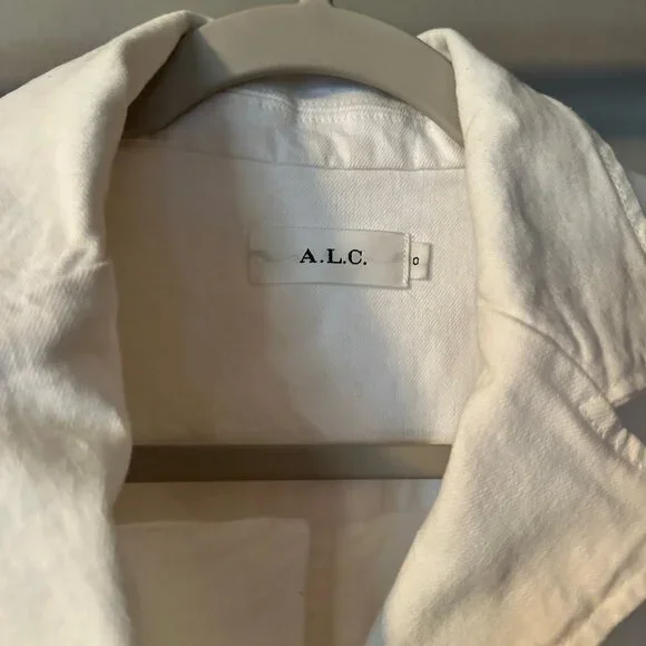NWOT A.L.C. White Denim Blazer Gold Button Jacket Size 0 Structured Cotton - Picture 2 of 11